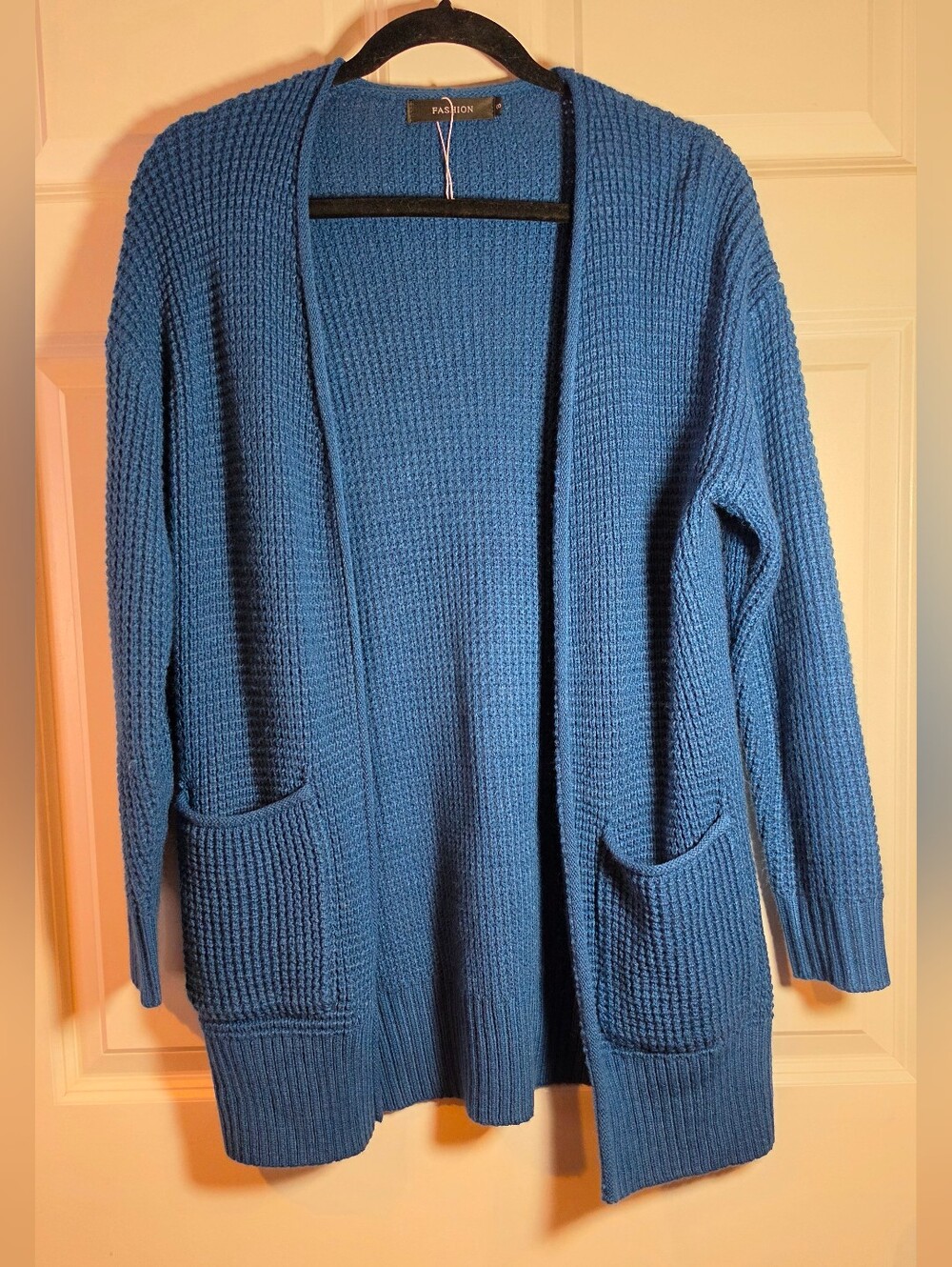 Fashion Open-Front Blue Waffle-Knit Women's Cardigan S